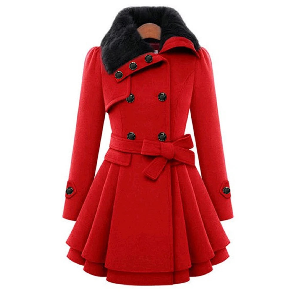 Women's Trench Coats 2025 Winter Essential Solid Color Notched Lapel Mid-Length Open Front Long Sleeve Double-Breasted Coats