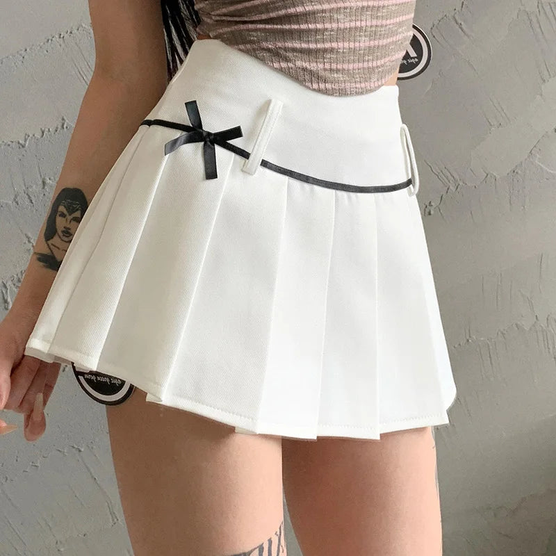 Tennis Skirt with Bowknot Low Rise Boxy Pleated Mini Skirt Summer Miniskirt Women Teen-girl Y2K 90s Balletcore Outfit