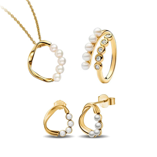 Sterling Silver 925 Gold Treated Freshwater Pearl Collection Earrings Necklace Rings for Women Fine Jewelry Gifts