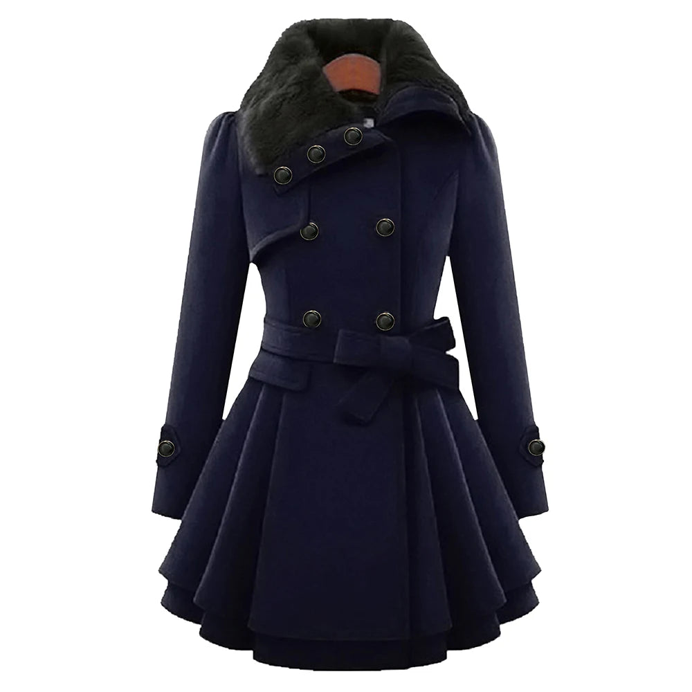 Women's Trench Coats 2025 Winter Essential Solid Color Notched Lapel Mid-Length Open Front Long Sleeve Double-Breasted Coats