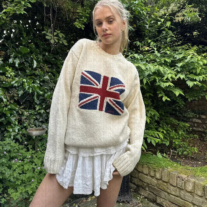 American Knitwear Women's Spring Autumn European and American Casual Loose Round Neck Long Sleeve Sweater Trendy Brand Wholesale