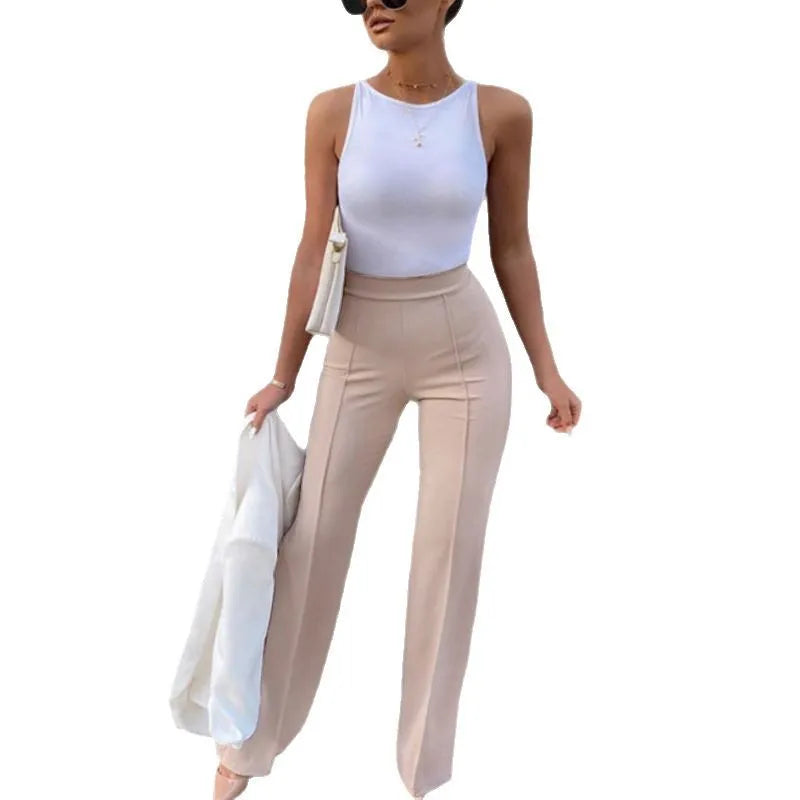 Women's Slim Bell-Bottoms Trousers Trendy Spring Autumn Pants Office Lady Solid Color Flared Trousers