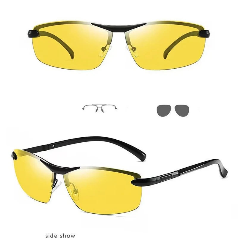 Men Sun Glasses Fishing Driving Fashion Sunglasses Anti-radiation Slim Light Changing Color Glasses Artistic Retro Metal Frame