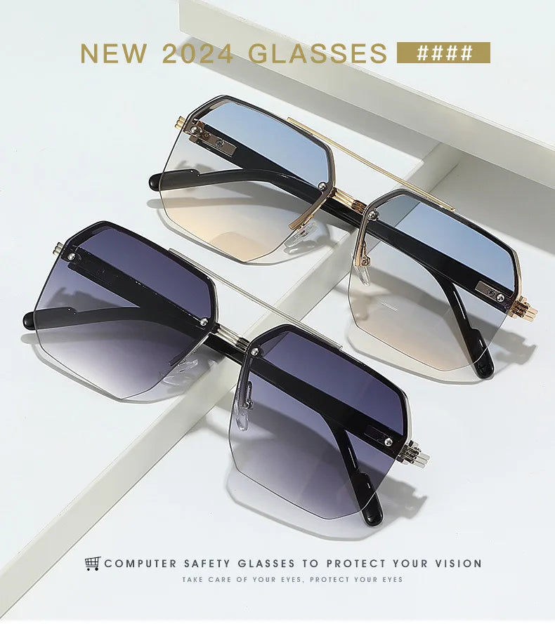 Men's Metal Sunglasses Square Half Frame Rice Nails Casual Trend Personality Retro Fashion Outdoor Sports Eyeglasses