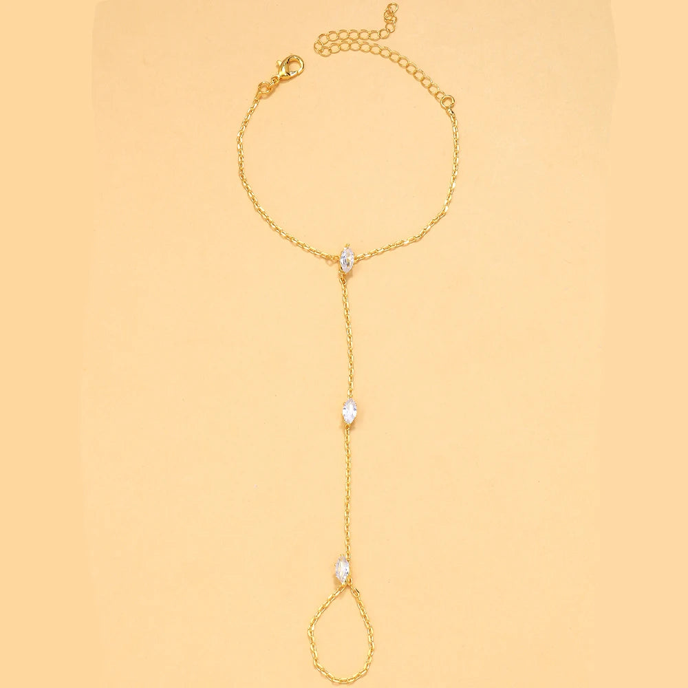 2025 Party Bohemia Rhombus Crystal Bracelet Hand Jewelry for Women Simple Thin Chain Finger Bracelet Jewelry Accessories Gift