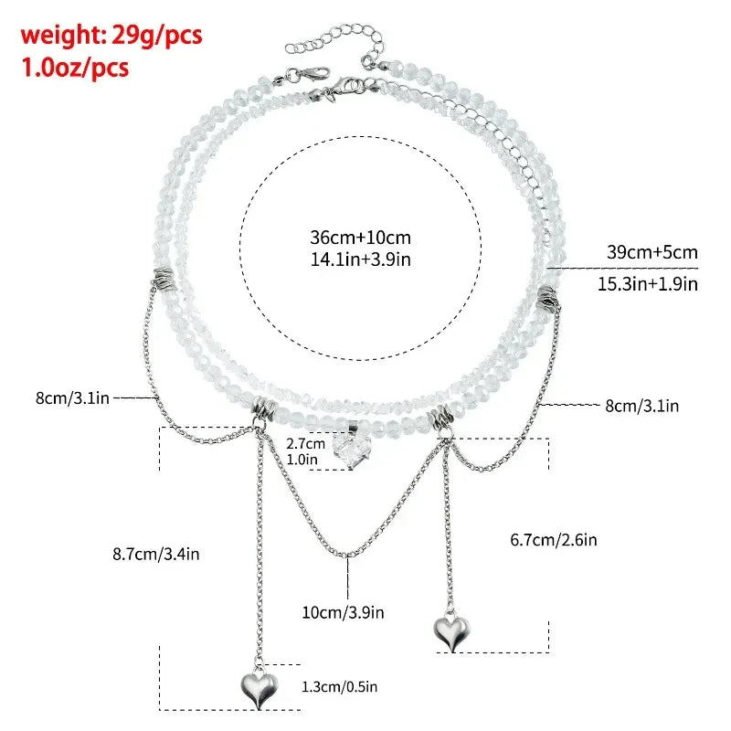 Layered Necklaces Heart Pendant Chain Jewellery Women Y2k Choker Glass Neck Collier Colar Feminino Cadenas Para Mujer for Girls