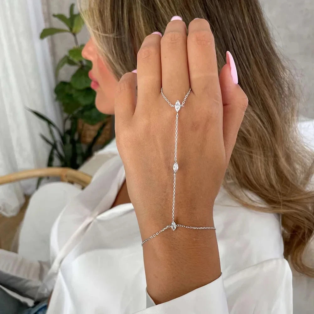 2025 Party Bohemia Rhombus Crystal Bracelet Hand Jewelry for Women Simple Thin Chain Finger Bracelet Jewelry Accessories Gift