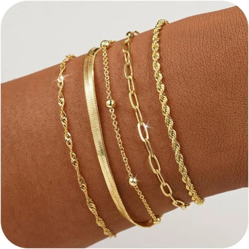 Gold Bracelets for Women, Elegant Adjustable 14K Gold Plated Trendy Minimalist Dainty Bracelet for Everyday Wear