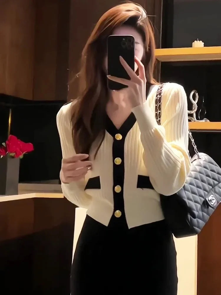 Women Clothing Knitwear Cropped Cardigan Coat V-neck Tunic Fashion Sueter Mujer Korean Casual Knitted Sweater Pull Femme