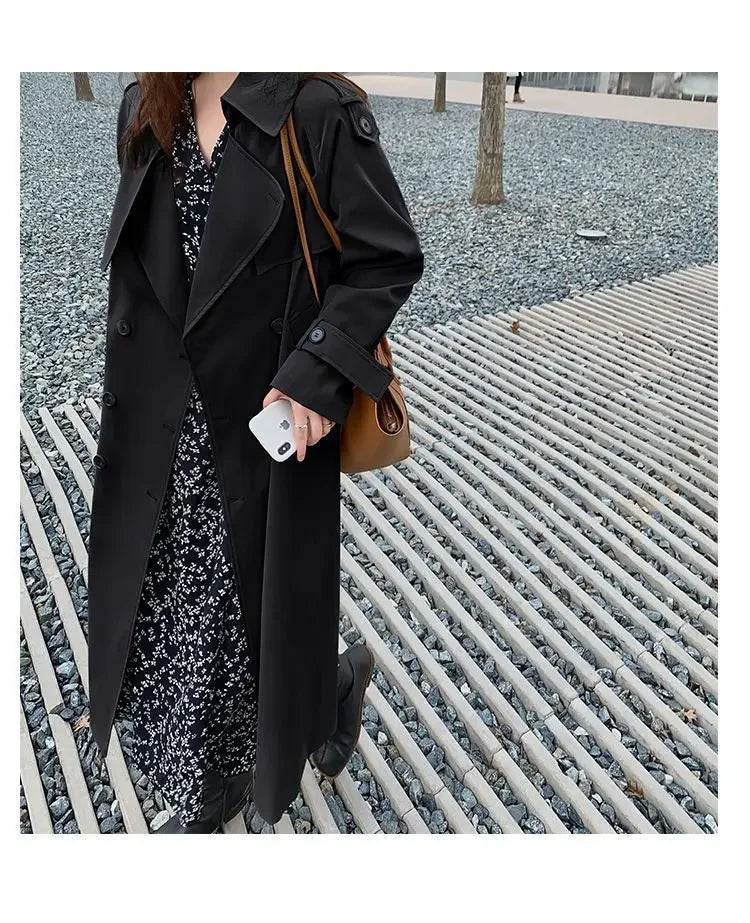 Trench Coat Women Double-Breasted Trenchcoat Lace Female Autumn Casual Coats Windbreaker Outwear Raincoat Streetwear