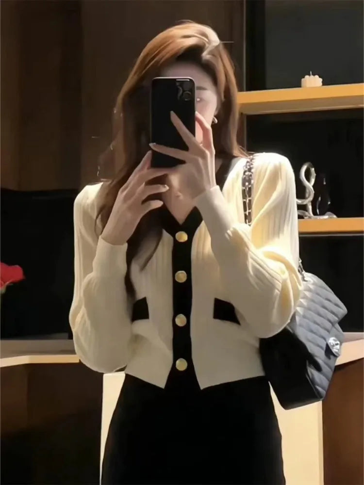 Women Clothing Knitwear Cropped Cardigan Coat V-neck Tunic Fashion Sueter Mujer Korean Casual Knitted Sweater Pull Femme