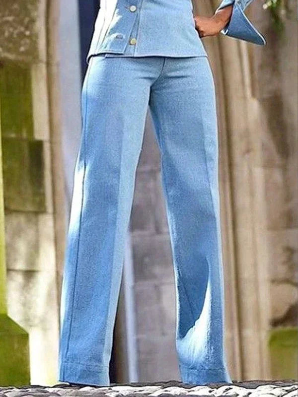 Beautyblue Women's Straight Trousers Blue Pants Casual 2025 New Spring High Waist Pure Cotton Female Bottom for Office Commute