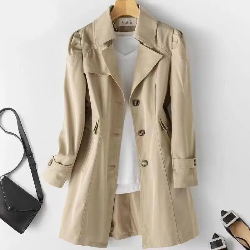 Trench Coat for Women 2025 Autumn Winter New Slim Women's Clothing Korean Double-breasted Small Mid-length Jacket