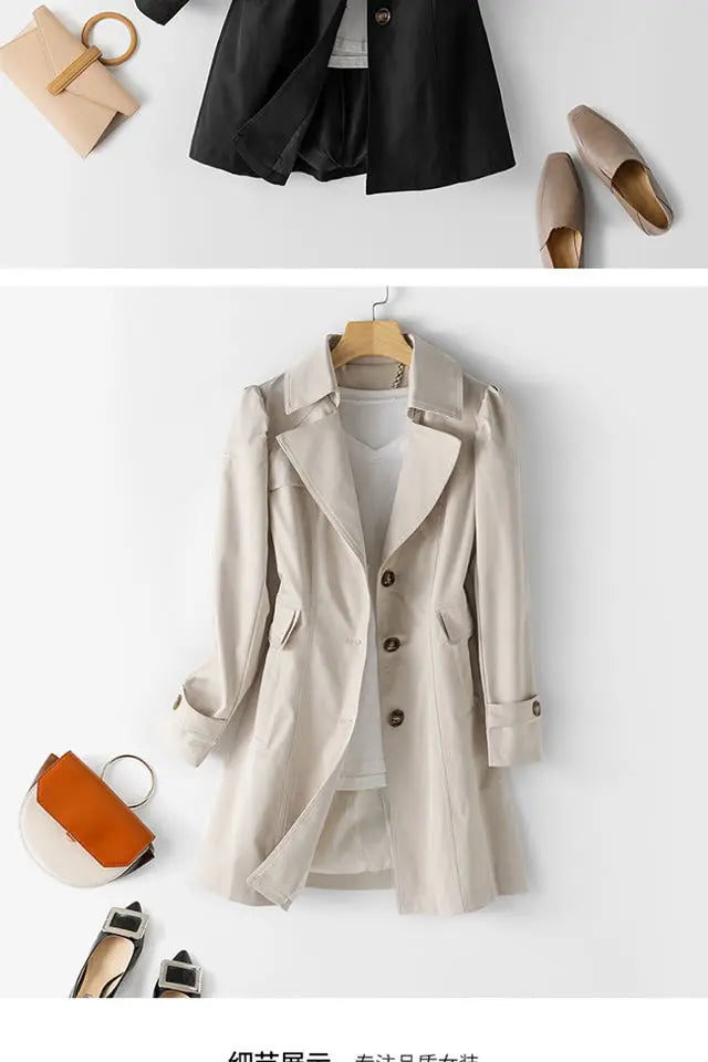 Trench Coat for Women 2025 Autumn Winter New Slim Women's Clothing Korean Double-breasted Small Mid-length Jacket