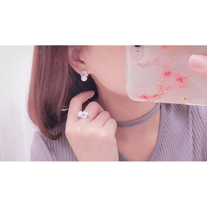 Real Pearl  ring Necklace Earrings For Women,Natural Freshwater White Pearl Jewelry Set 925 Sterling Silver Jewelry Sets Gift