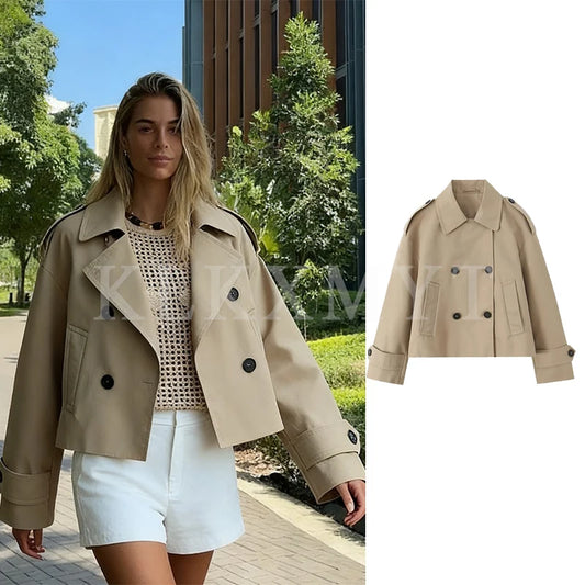 Women Jackets 2025 Autumn Winter New Fashion Laple Long Sleeves Double-Breasted Jacket Female Elegant Windcoat Style New Coats