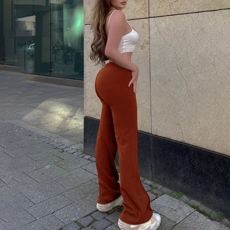 Women's Slim Bell-Bottoms Trousers Trendy Spring Autumn Pants Office Lady Solid Color Flared Trousers