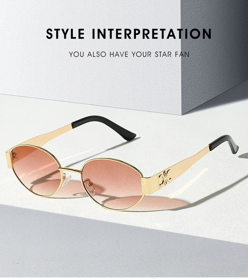New Oval Frame Fashionable Sunglasses Metal Frame Personalized Sunglasses Ins Trendy Sunglasses For Friend Gifts