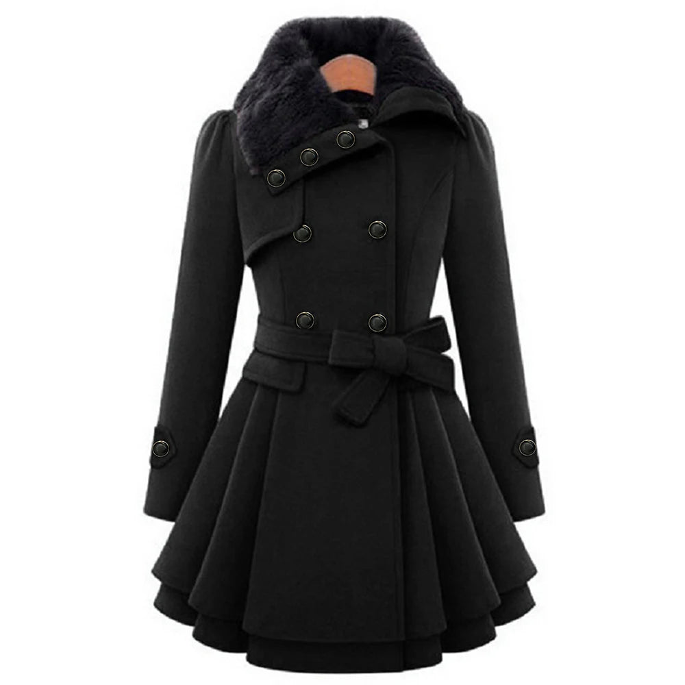 Women's Trench Coats 2025 Winter Essential Solid Color Notched Lapel Mid-Length Open Front Long Sleeve Double-Breasted Coats