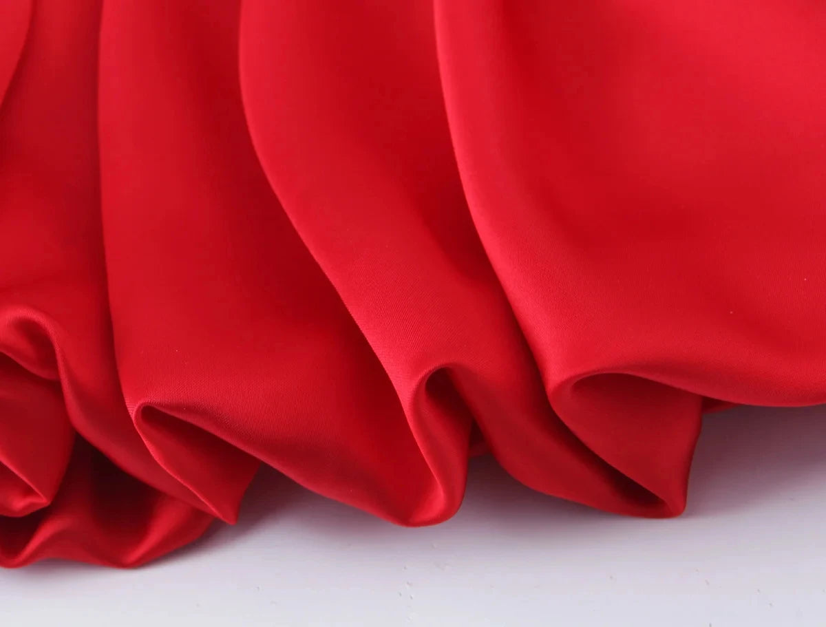 HH Female Summer Fashion Satin Texture Red Sling Tops V-Neck Solid Sleeveless Backless Elegant Pleated Sexy Party Tank Tops