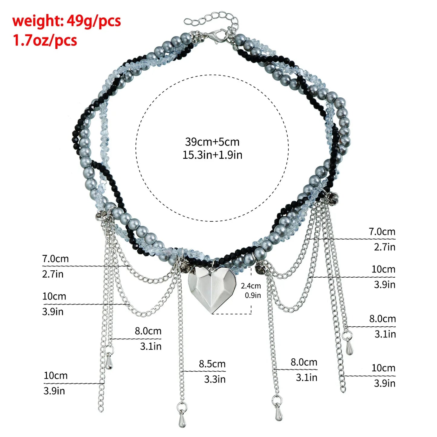 Layered Necklaces Heart Pendant Chain Jewellery Women Y2k Choker Glass Neck Collier Colar Feminino Cadenas Para Mujer for Girls
