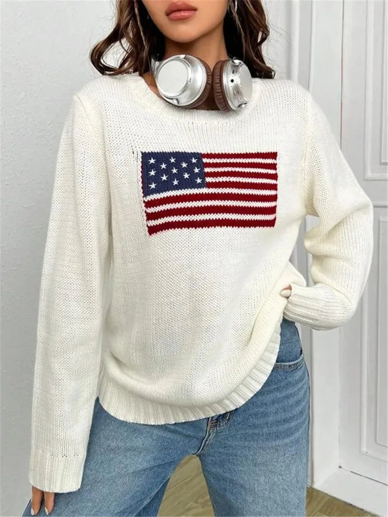 American Knitwear Women's Spring Autumn European and American Casual Loose Round Neck Long Sleeve Sweater Trendy Brand Wholesale