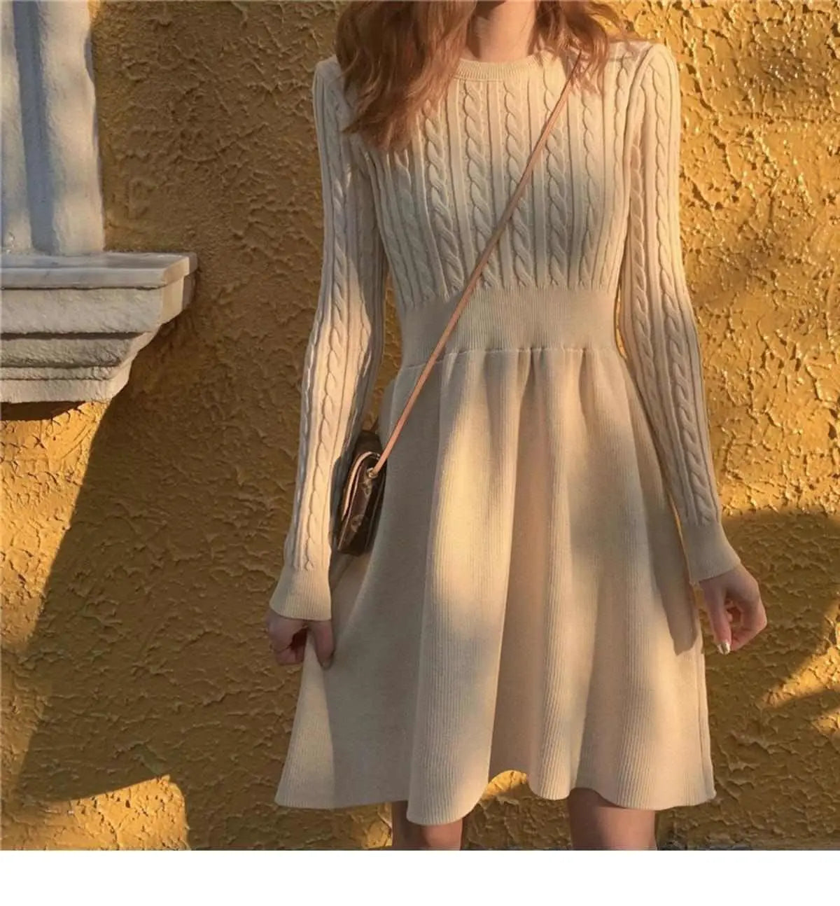 Knitted Dress for Women in Autumn Winter French Temperament Waist-hugging Base Underwear with Coat Sweater Skirt