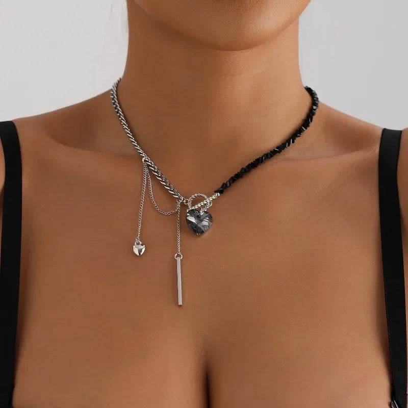 Layered Necklaces Heart Pendant Chain Jewellery Women Y2k Choker Glass Neck Collier Colar Feminino Cadenas Para Mujer for Girls