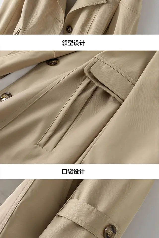 Trench Coat for Women 2025 Autumn Winter New Slim Women's Clothing Korean Double-breasted Small Mid-length Jacket