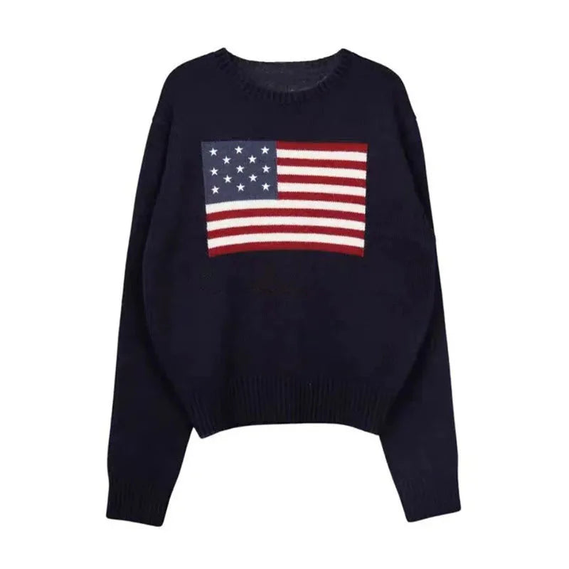 American Knitwear Women's Spring Autumn European and American Casual Loose Round Neck Long Sleeve Sweater Trendy Brand Wholesale