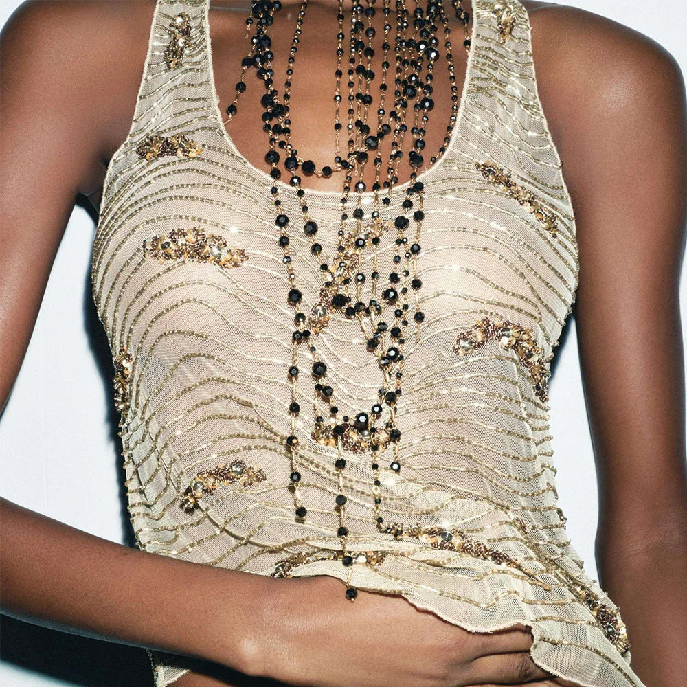 European and American Fashion Simple Collarbone Necklace For Women Multi Layer Chain Trendy Long Tassel Choker Jewelry Accessory