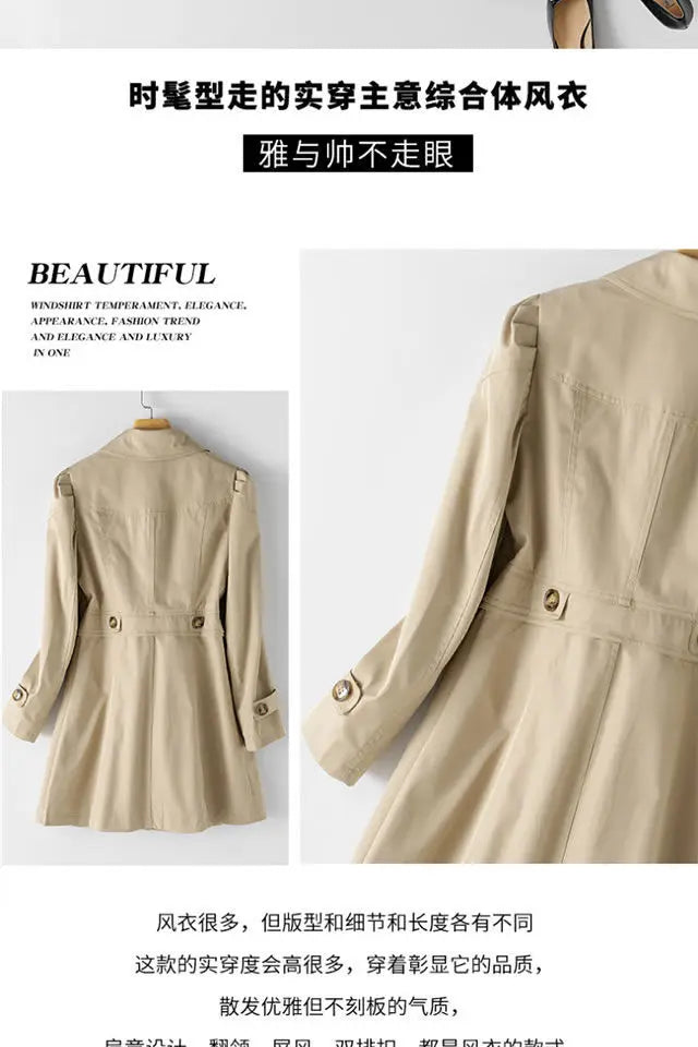 Trench Coat for Women 2025 Autumn Winter New Slim Women's Clothing Korean Double-breasted Small Mid-length Jacket