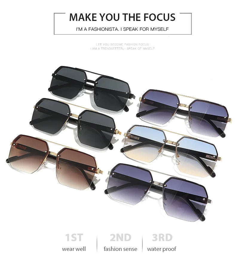 Men's Metal Sunglasses Square Half Frame Rice Nails Casual Trend Personality Retro Fashion Outdoor Sports Eyeglasses