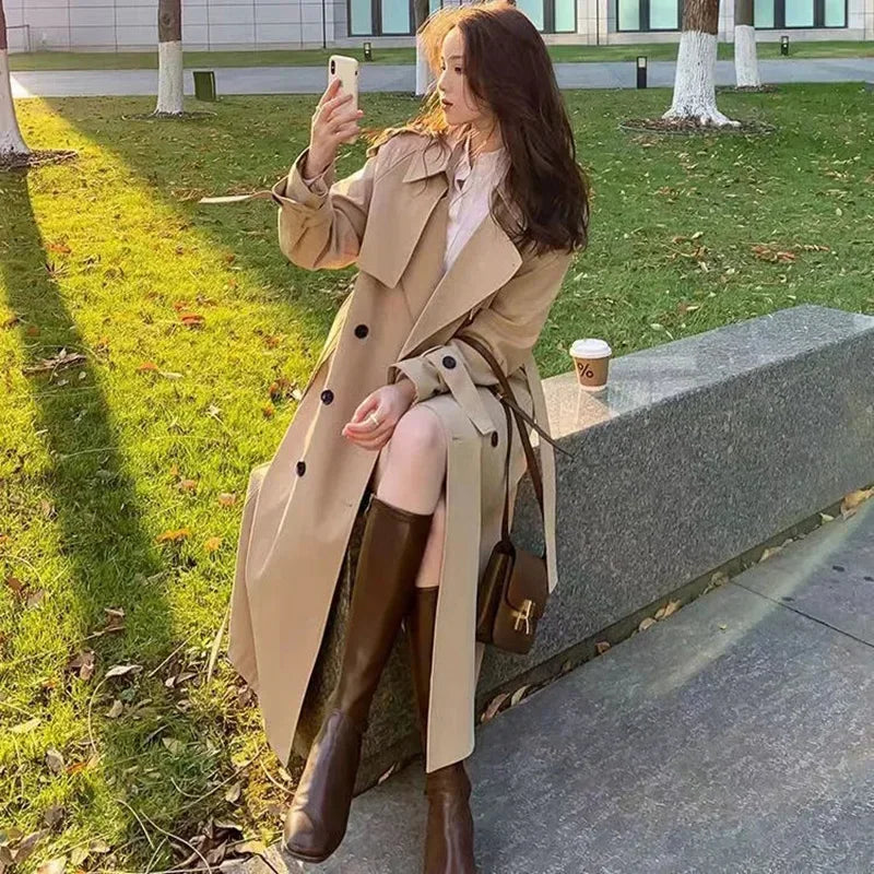 Trench Coat Women Double-Breasted Trenchcoat Lace Female Autumn Casual Coats Windbreaker Outwear Raincoat Streetwear