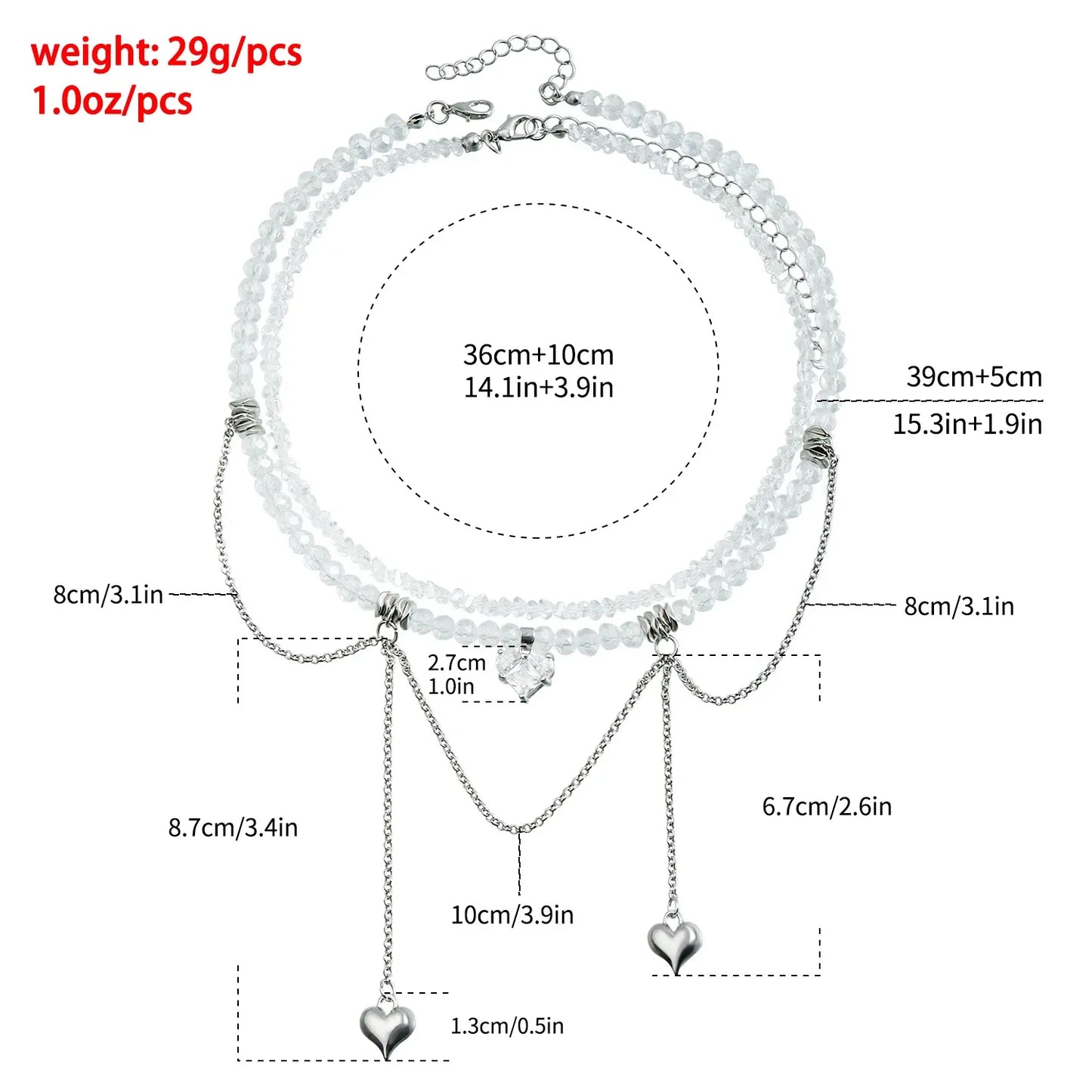 Layered Necklaces Heart Pendant Chain Jewellery Women Y2k Choker Glass Neck Collier Colar Feminino Cadenas Para Mujer for Girls