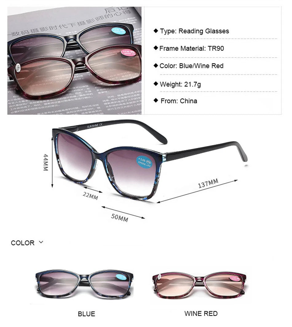 Oversized Reading Sunglasses For Women Men 2023 New Fashion Elegant Presbyopia Farsighted Eyeglasses With +1.0 1.5 2.0 2.5 3.0 4