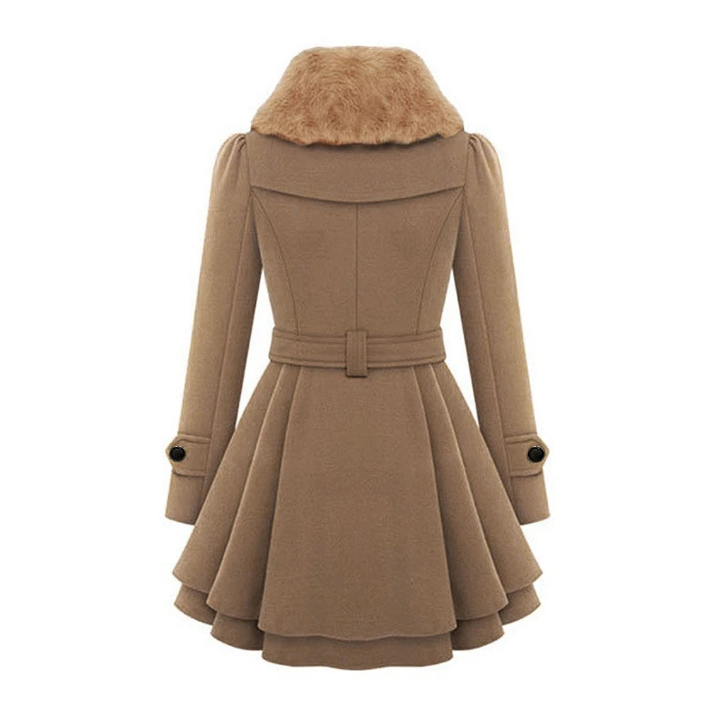 Women's Trench Coats 2025 Winter Essential Solid Color Notched Lapel Mid-Length Open Front Long Sleeve Double-Breasted Coats