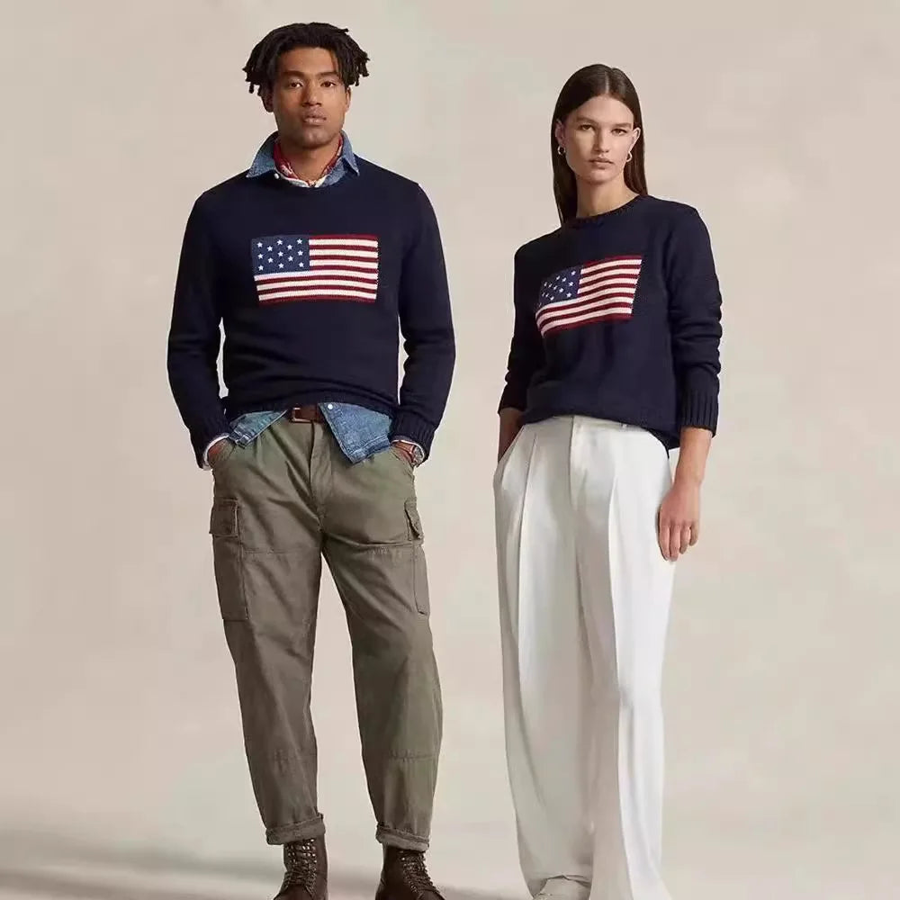 American Knitwear Women's Spring Autumn European and American Casual Loose Round Neck Long Sleeve Sweater Trendy Brand Wholesale