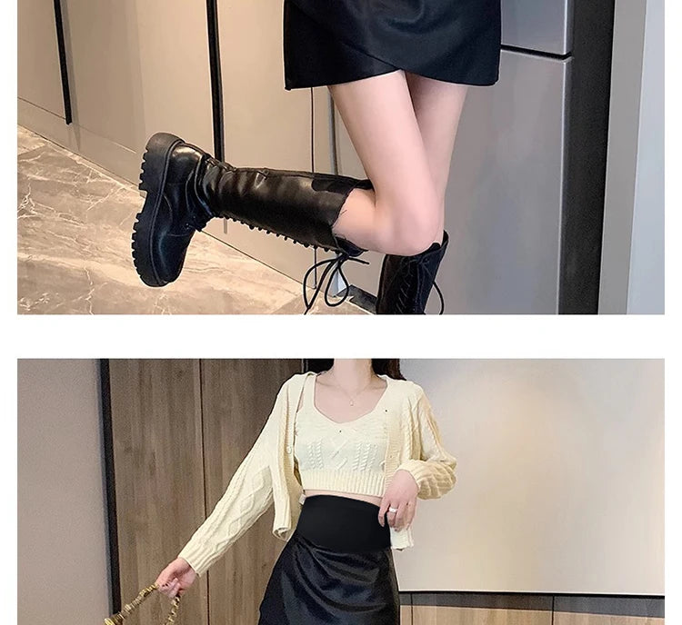 Irregular Bottoms PU Skirts for Maternity Autumn Winter Elastic Waist belly Pencil Clothes for Pregnant Women Youth Pregnancy