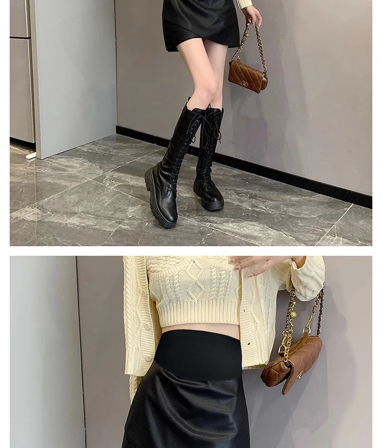 Irregular Bottoms PU Skirts for Maternity Autumn Winter Elastic Waist belly Pencil Clothes for Pregnant Women Youth Pregnancy