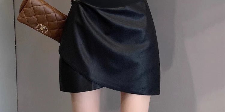 Irregular Bottoms PU Skirts for Maternity Autumn Winter Elastic Waist belly Pencil Clothes for Pregnant Women Youth Pregnancy