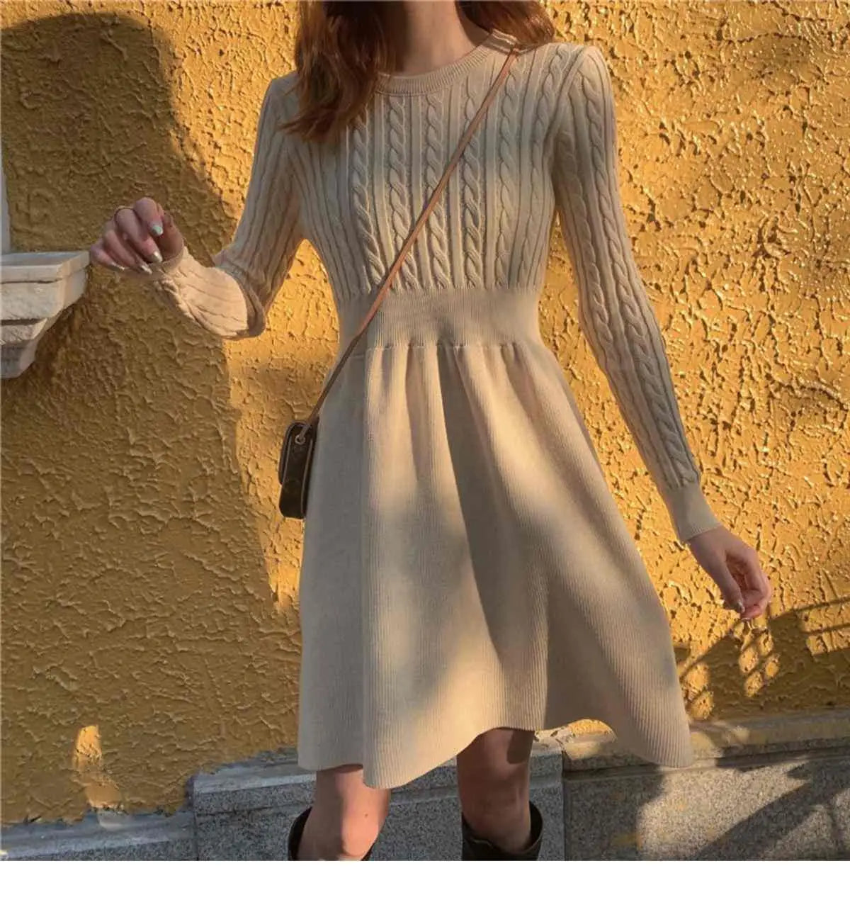 Knitted Dress for Women in Autumn Winter French Temperament Waist-hugging Base Underwear with Coat Sweater Skirt