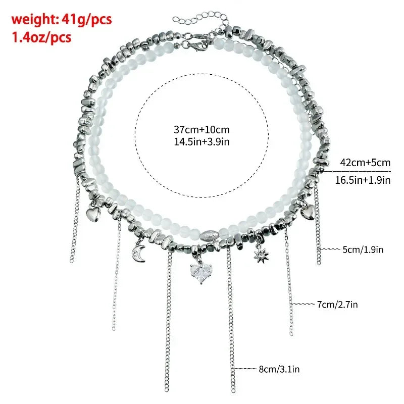 Layered Necklaces Heart Pendant Chain Jewellery Women Y2k Choker Glass Neck Collier Colar Feminino Cadenas Para Mujer for Girls