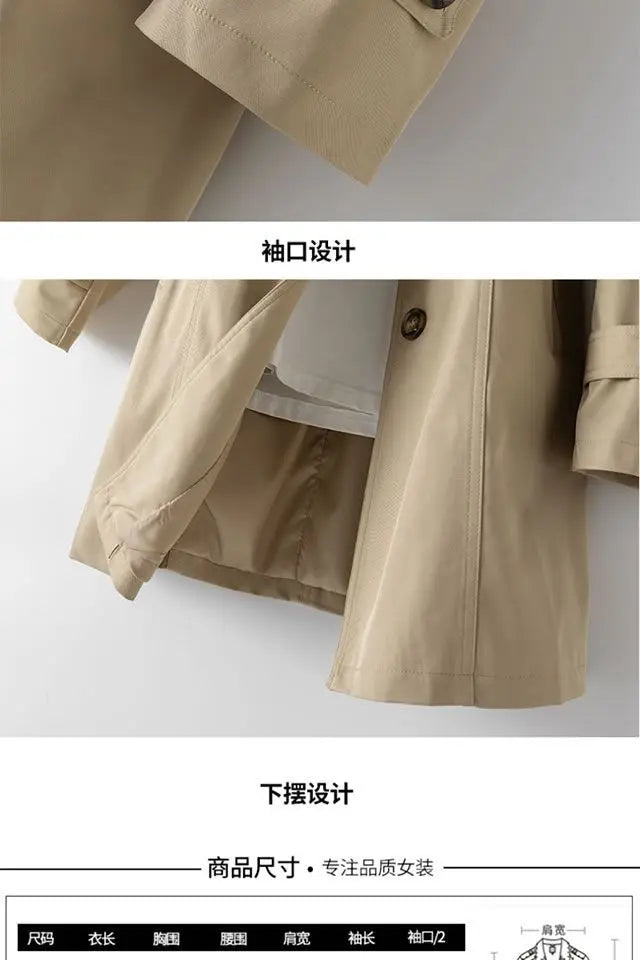 Trench Coat for Women 2025 Autumn Winter New Slim Women's Clothing Korean Double-breasted Small Mid-length Jacket