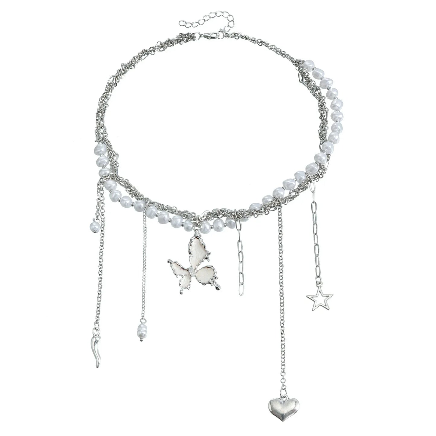 Layered Necklaces Heart Pendant Chain Jewellery Women Y2k Choker Glass Neck Collier Colar Feminino Cadenas Para Mujer for Girls