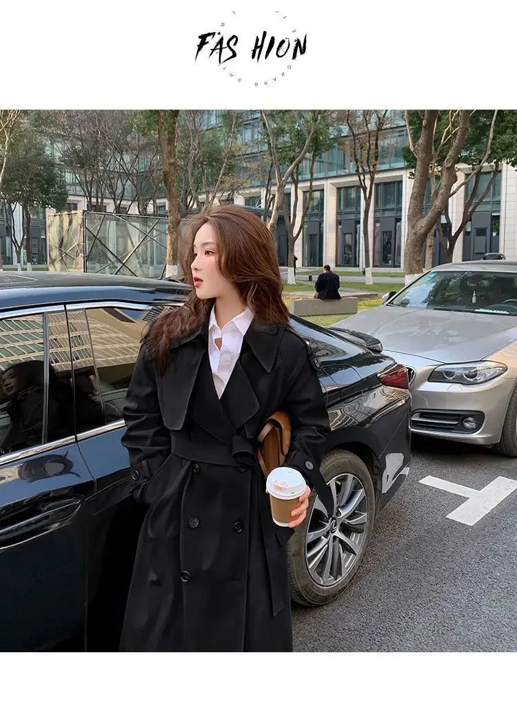 Trench Coat Women Double-Breasted Trenchcoat Lace Female Autumn Casual Coats Windbreaker Outwear Raincoat Streetwear