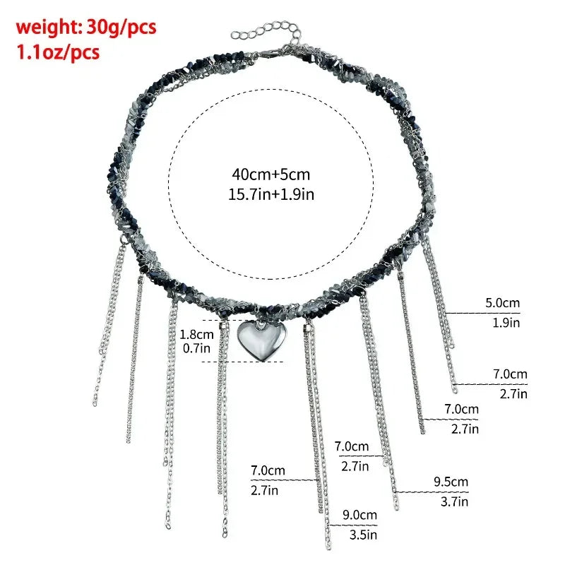 Layered Necklaces Heart Pendant Chain Jewellery Women Y2k Choker Glass Neck Collier Colar Feminino Cadenas Para Mujer for Girls