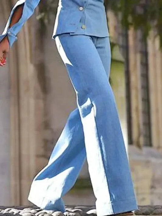 Beautyblue Women's Straight Trousers Blue Pants Casual 2025 New Spring High Waist Pure Cotton Female Bottom for Office Commute