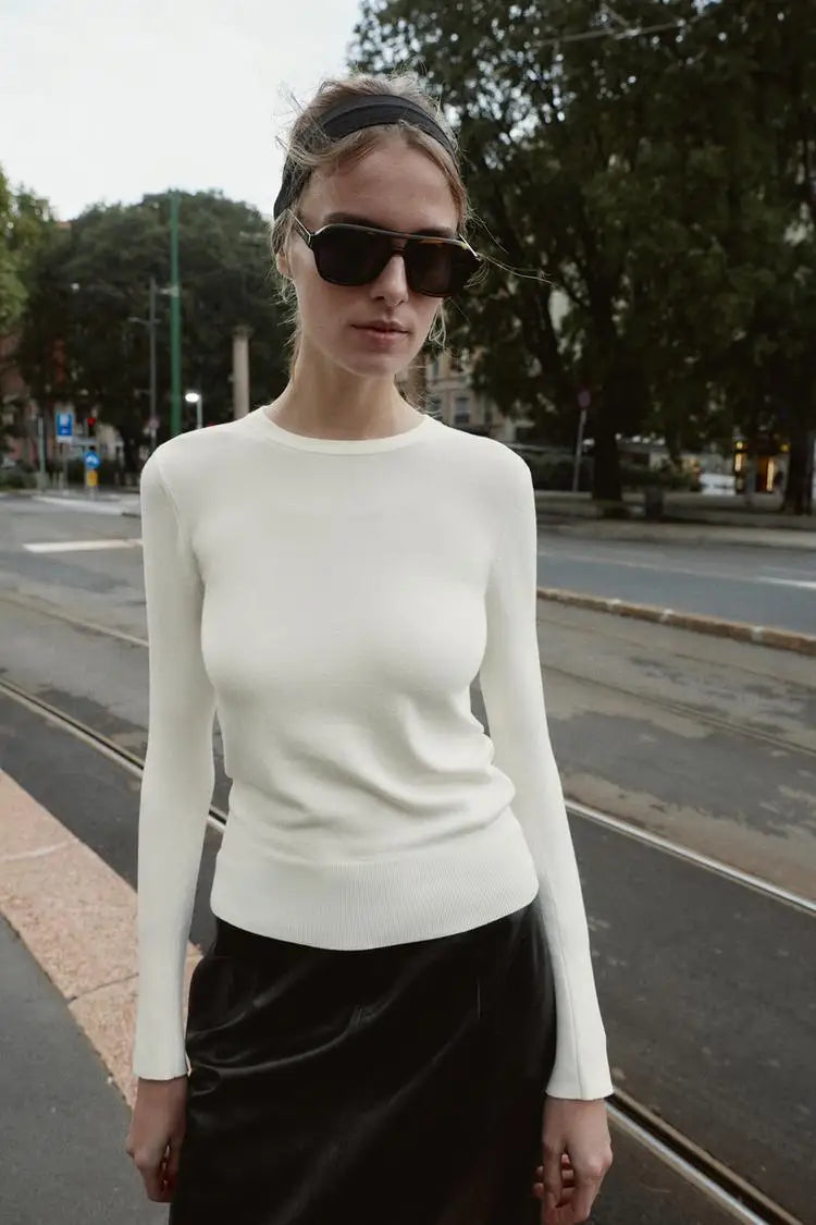 Winter New Women's Simple round Ne Long Sve Basic Flat Knitwear Top Polyester Fiber Casual Sle Faionable Girl's Clothes