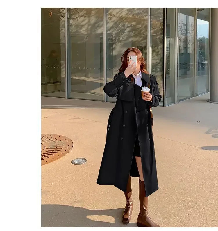 Trench Coat Women Double-Breasted Trenchcoat Lace Female Autumn Casual Coats Windbreaker Outwear Raincoat Streetwear